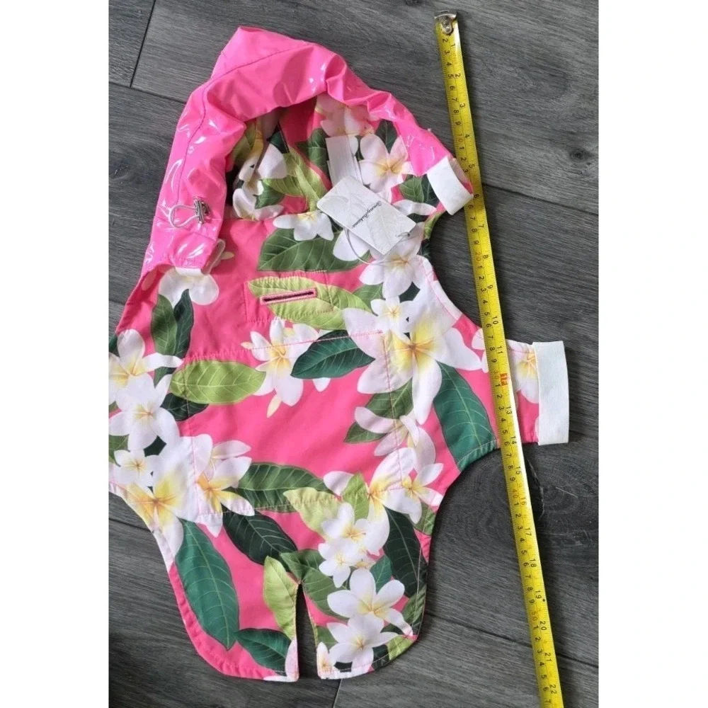 NWT‎ Tommy Bahama M Dog Raincoat W/ Hood Reversible Pink Floral Tropical Fashion